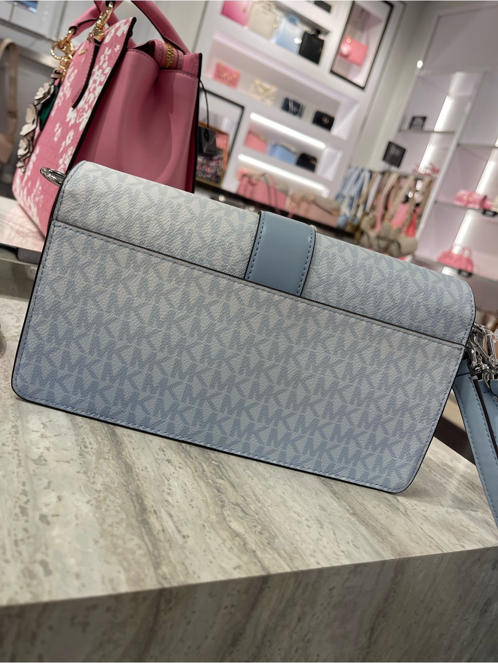 MICHAEL KORS Greenwich Md Signature Logo Shoulder Crossbody Satchel 
Pale Ocean - Picture 10 of 16